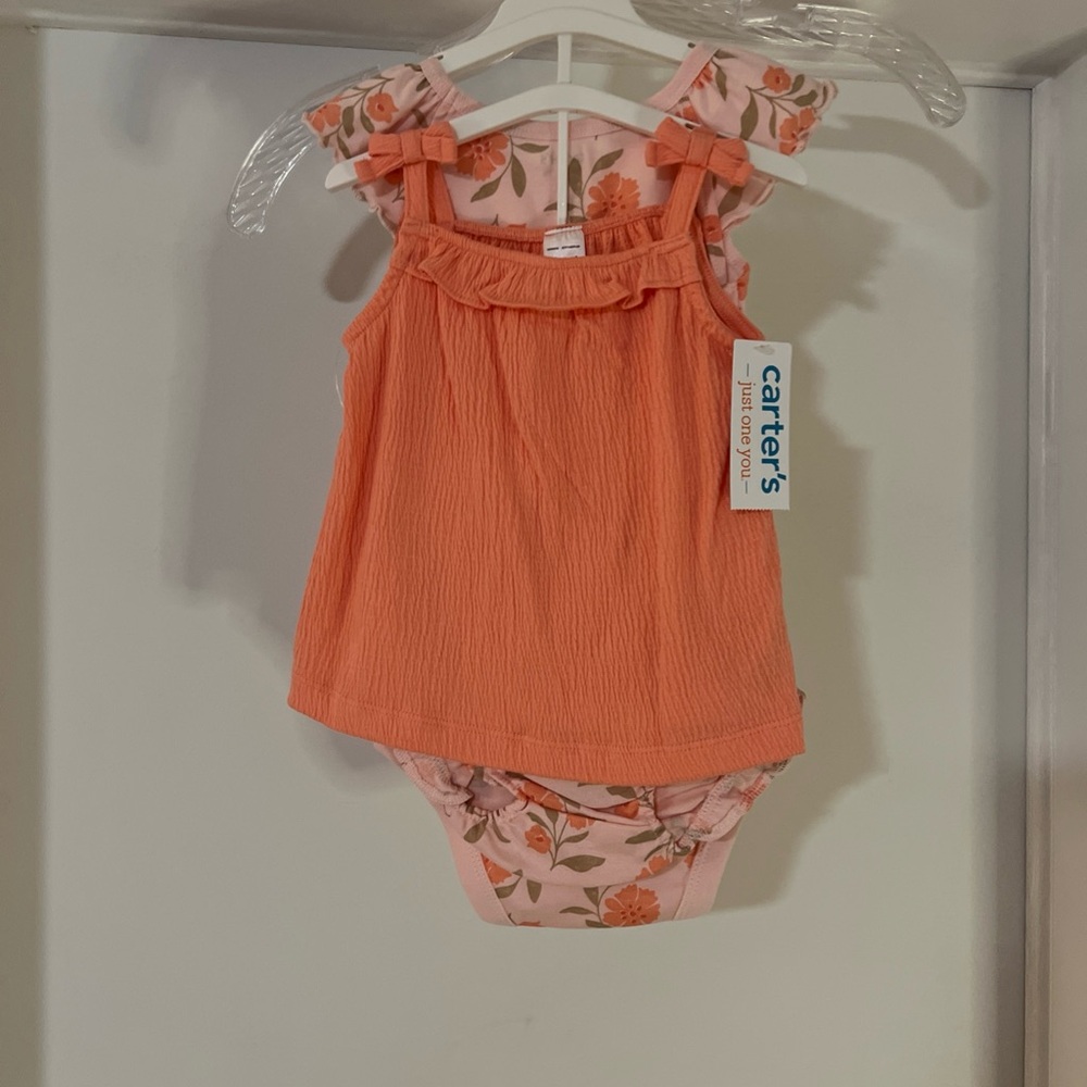 Carter's Peach Floral Baby Outfit 3pc Size 9M NWT